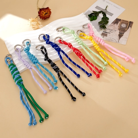 Handgeweven Polyester Vajra Knoop Tas Hanger Sleutelhanger Met Metalen Ring Mode Veelkleurige Gevlochten Touw Band Accessoire