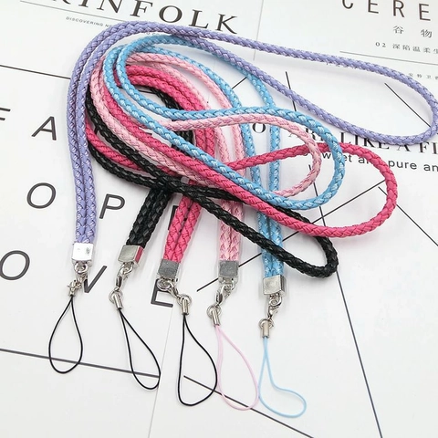 Lanière de Cou en Cuir PU Tressé Chaîne de Téléphone Avec Fermoir en Métal Porte-Badge ID Porte-Clés Femmes Hommes Accessoire