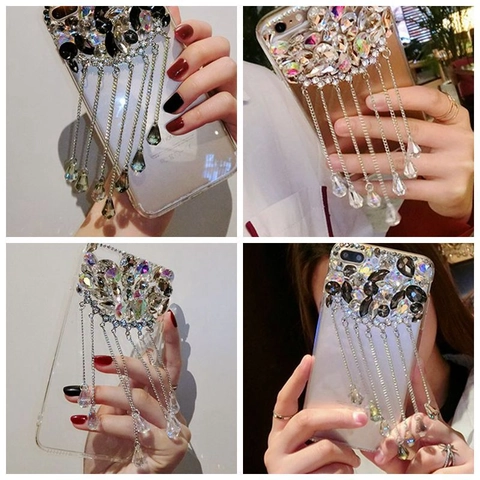Luxurious Alloy Rhinestone Tassel Pendant For DIY Phone Case Decoration Sparkling Teardrop Crystal Jewelry Making Hanging Charm