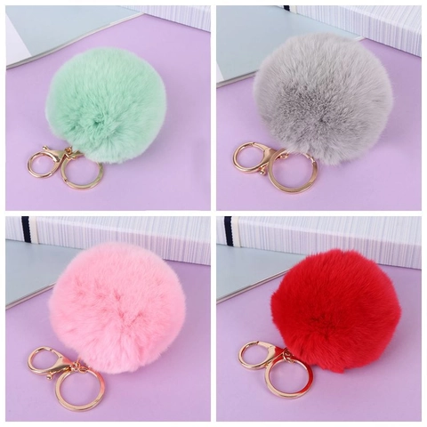 Kunstpelz Bommel Schlüsselanhänger 8cm Imitat Rex Kaninchen Fellball Tasche Anhänger Gold Legierung Verschluss Für Auto Schlüssel Damen Mädchen Geschenk