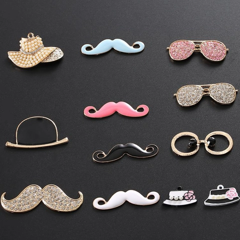 Fashion Creative Alloy Jewelry Charms Rhinestone Faux Artificial Pearl Mustache Hat Glasses Mask Design Pendants For DIY Jewelry Making