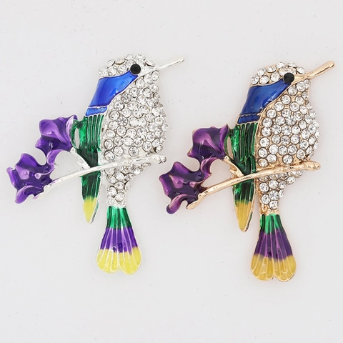 Creative Hummingbird On Branch Charm Alloy Rhinestone Enamel Flower Bird DIY Jewelry Making Accessories Brooch For Women