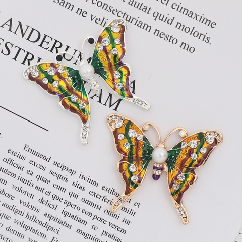 Accesorio Mariposa Esmalte Colorido Aleación Strass Perla Artificial Broche DIY Colgante Material Fabricación Joyería Para Mujer Artesanía