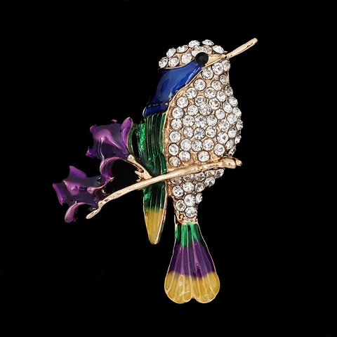 Creative Hummingbird On Branch Charm Alloy Rhinestone Enamel Flower Bird DIY Jewelry Making Accessories Brooch For Women
