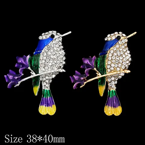 Creative Hummingbird On Branch Charm Alloy Rhinestone Enamel Flower Bird DIY Jewelry Making Accessories Brooch For Women