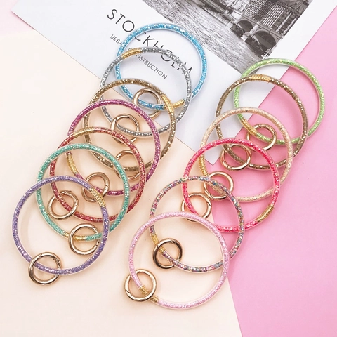 Portachiavi a Bracciale in PVC Morbido Trasparente Con Glitter Anello Rotondo Riempito di Glitter Per Ciondolo Borsa Donna Regalo