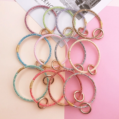 Portachiavi a Bracciale in PVC Morbido Trasparente Con Glitter Anello Rotondo Riempito di Glitter Per Ciondolo Borsa Donna Regalo