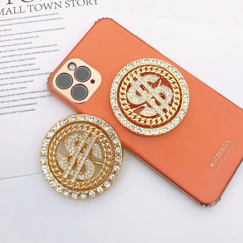Luxury Alloy Rhinestone Rotating US Dollar Sign Pendant Gold Plated DIY Phone Case Accessory Fashion Jewelry Decoration