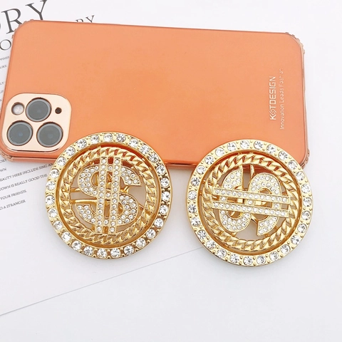 Luxury Alloy Rhinestone Rotating US Dollar Sign Pendant Gold Plated DIY Phone Case Accessory Fashion Jewelry Decoration