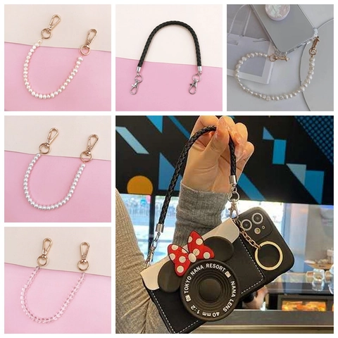 Correa Creativa DIY para Funda de Teléfono Cadena de Mano de Perlas Artificiales Tejidas Accesorio de Móvil para Mujer