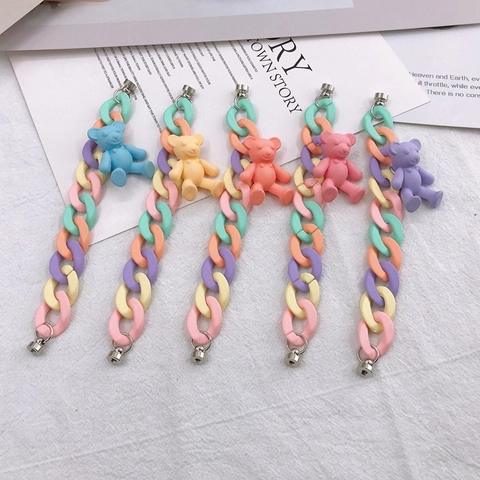 Cadena de Teléfono de Oso de Acrílico Macaron Pulsera de Colgante de Oso de Resina para Mujer Accesorios de Bolso Color Caramelo