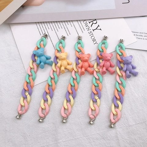 Cadena de Teléfono de Oso de Acrílico Macaron Pulsera de Colgante de Oso de Resina para Mujer Accesorios de Bolso Color Caramelo