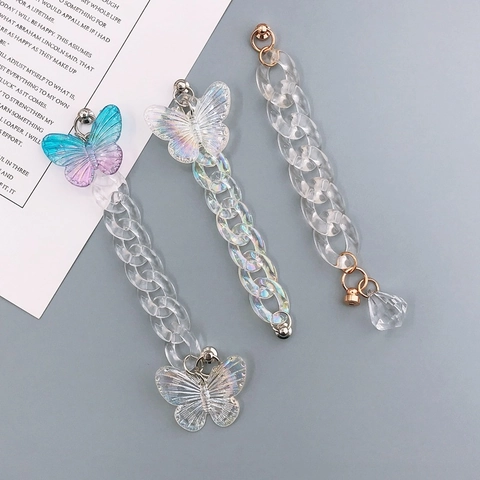 Süße Acryl Schmetterling Handykette Für Damen Koreanischer Stil Irisierende Harzperlen DIY Tasche Anhänger Schlüsselanhänger