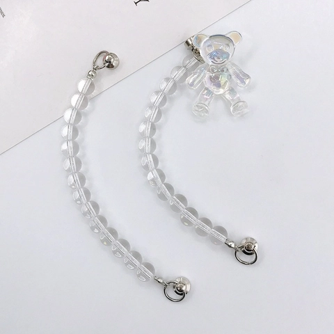Colgante Creativo para Funda de Teléfono DIY Cadena de Mano de Cuentas Trasparentes Con Colgante de Oso Irisado Hebilla de Metal para Decoración de Teléfono Mujer