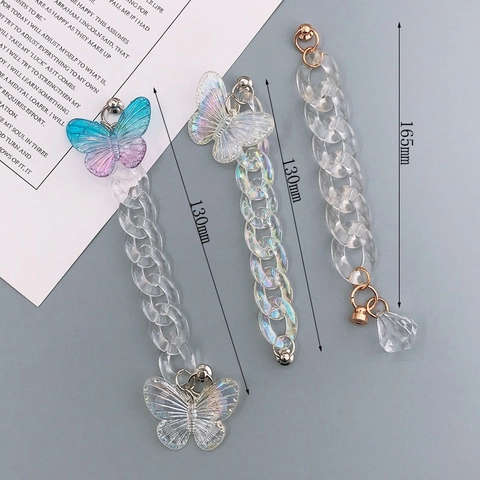 Süße Acryl Schmetterling Handykette Für Damen Koreanischer Stil Irisierende Harzperlen DIY Tasche Anhänger Schlüsselanhänger