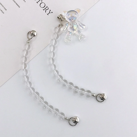 Colgante Creativo para Funda de Teléfono DIY Cadena de Mano de Cuentas Trasparentes Con Colgante de Oso Irisado Hebilla de Metal para Decoración de Teléfono Mujer