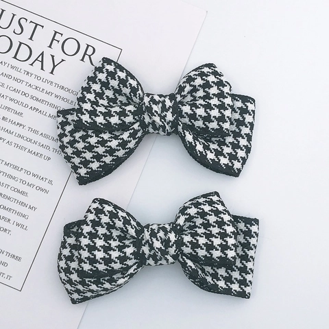 Handmade Polyester Houndstooth Plaid Bowknot DIY Accessory For Hair Clips Phone Case Clothing Material Black White Bow