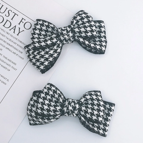 Handmade Polyester Houndstooth Plaid Bowknot DIY Accessory For Hair Clips Phone Case Clothing Material Black White Bow