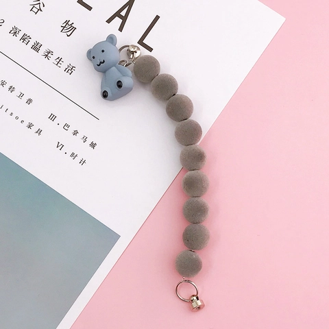 Lindo Brazalete de Cuentas de Oso Flocado Correa de Teléfono DIY Amuleto de Animal de Peluche Cadena de Mano para Mujeres Niños Accesorio