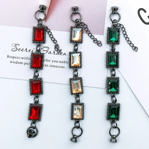 Retro Rectangular Rhinestone DIY Phone Case Anti-Drop Chain Alloy Gemstone Bracelet Hand Strap For Women Jewelry Accessory