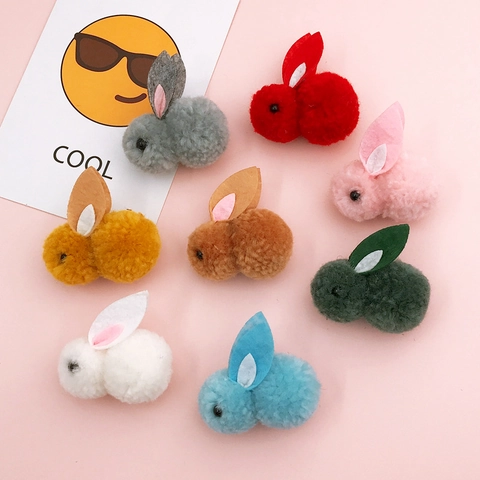 DIY Cute Plush Bunny Head Accessories For Phone Case Decor Handmade Rabbit Headpiece Material For Clothing Shoes Hairpins