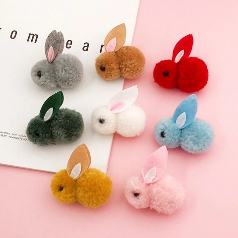 DIY Cute Plush Bunny Head Accessories For Phone Case Decor Handmade Rabbit Headpiece Material For Clothing Shoes Hairpins