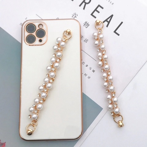 Alloy Artificial Pearl Rhinestone Phone Chain Fashion DIY Mobile Phone Case Decoration Wristlet Anti-drop Strap Accessory