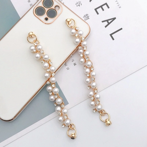 Alloy Artificial Pearl Rhinestone Phone Chain Fashion DIY Mobile Phone Case Decoration Wristlet Anti-drop Strap Accessory