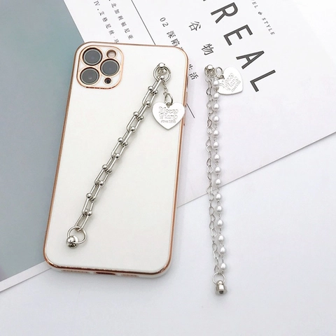 Moda Lega Perla Artificiale Cuore Pendente Bracciale Per Donna DIY Custodia Telefono Accessori Catena Gioielli Regalo Catena Lunga