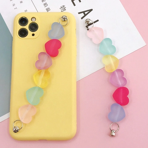 Correa de Encanto para Teléfono de Color Gelatina Acrílico Corazón Cara Sonriente Cuenta Esmerilada Traslúcida Cadena Colgante Decoración Joyería