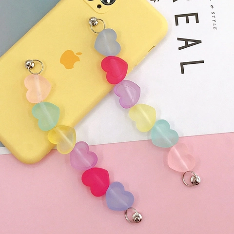Correa de Encanto para Teléfono de Color Gelatina Acrílico Corazón Cara Sonriente Cuenta Esmerilada Traslúcida Cadena Colgante Decoración Joyería
