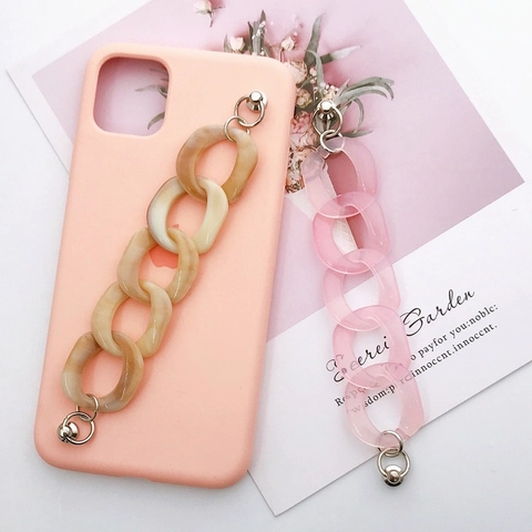 Catena per Cellulare a Maglie Grosse in Acrilico con Motivo Marmo Ciondolo in Resina per Borsa in Colori Caramella per Uomo Donna