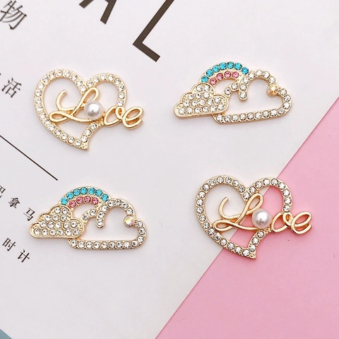 Rhinestone Cloud Heart Love DIY Charms For Phone Case Shoe Decoration Alloy Artificial Pearl Embellishments Jewelry Making Accessories