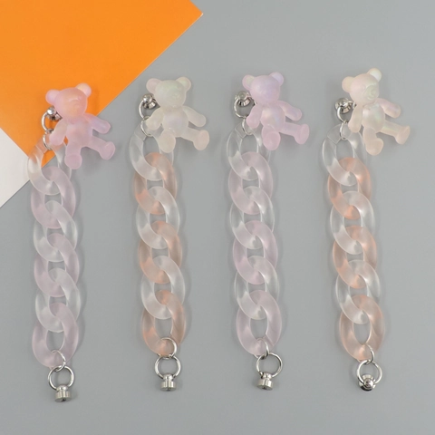 Frosted Acrylic Bear Phone Charm Strap Cute Macaron Color Chunky Chain Phone Wristlet Bracelet For Women Girls Phone Case Decor