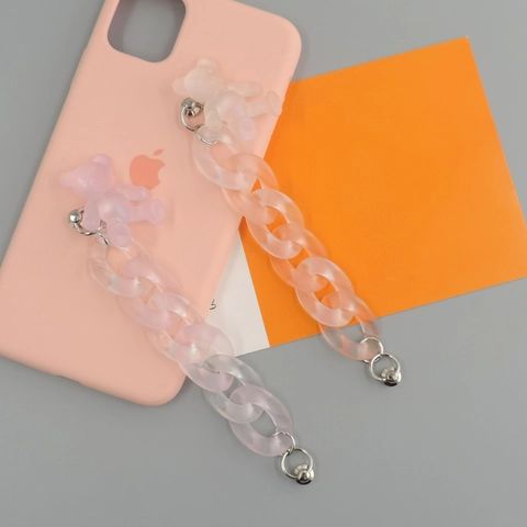 Frosted Acrylic Bear Phone Charm Strap Cute Macaron Color Chunky Chain Phone Wristlet Bracelet For Women Girls Phone Case Decor