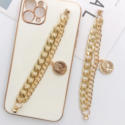 Vintage Gold Double Layer Alloy Chain Bracelet With Elizabeth II Coin Pendant For DIY Jewelry Making Phone Case Decor Women Accessories