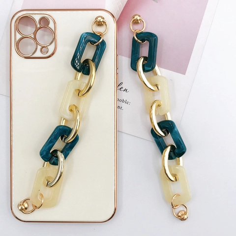 Mode Acryl Hars Contrastkleur Telefoon Riem Legering Ring Dikke Ketting Handtas Handvat Sieraden Decoratie Voor Dames
