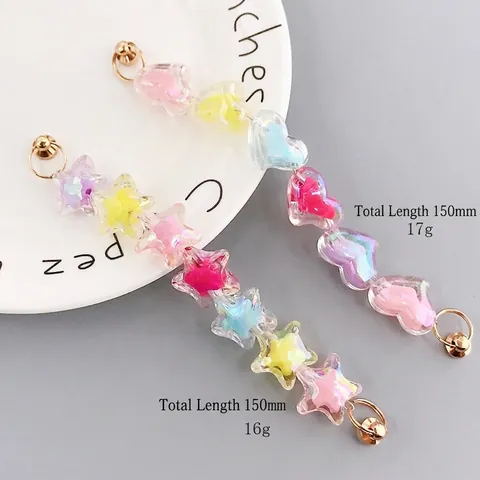 Catena per Cellulare Acrilico Cuore Stella Colorati AB Olografico Macaron Perline Mobile Lanyard Strap Gioielli Decorazione
