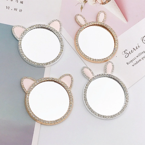 DIY Zinc Alloy Rabbit Cat Ear Makeup Mirror Frame Accessory Rhinestone Inlaid Metal Component For Mobile Phone Case Decoration