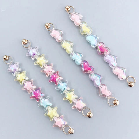 Catena per Cellulare Acrilico Cuore Stella Colorati AB Olografico Macaron Perline Mobile Lanyard Strap Gioielli Decorazione