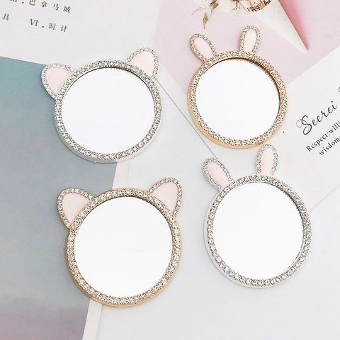 DIY Zinc Alloy Rabbit Cat Ear Makeup Mirror Frame Accessory Rhinestone Inlaid Metal Component For Mobile Phone Case Decoration