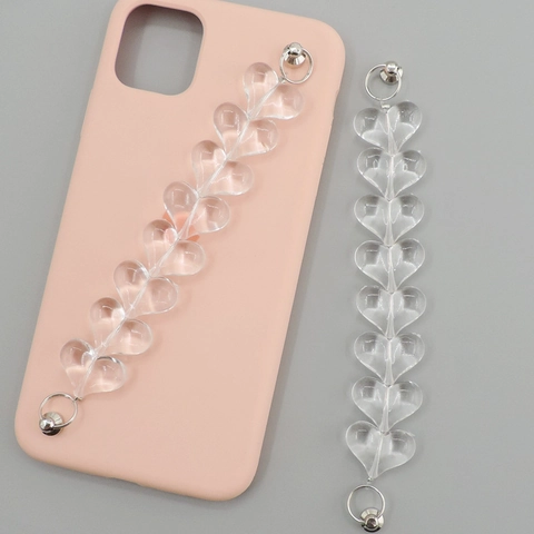 Transparente Acryl Herz Handy Kette Gurt Perlen Handy Dekoration DIY Zubehör Für Frauen Mädchen Hängende Schmuck