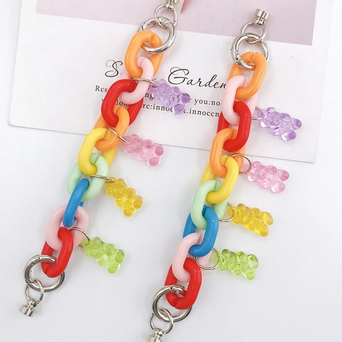 Bracciale a Catena Arcobaleno in Acrilico Con Ciondoli a Orsetto Fatto a Mano Resina Plastica Accessorio per Borse