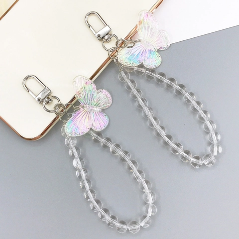 Irisierender Schmetterling Handy-Anhänger Perlen-Schlaufe Glas Transparent Perlmutthandtaschen-Schlüsselanhänger Damen Schmuck