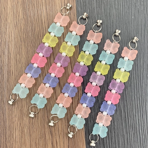 Cadena de Teléfono de Abalorios de Oso Mariposa de Acrílico Dulce Color de Caramelo Correa de Teléfono con Perla Artificial para Mujeres