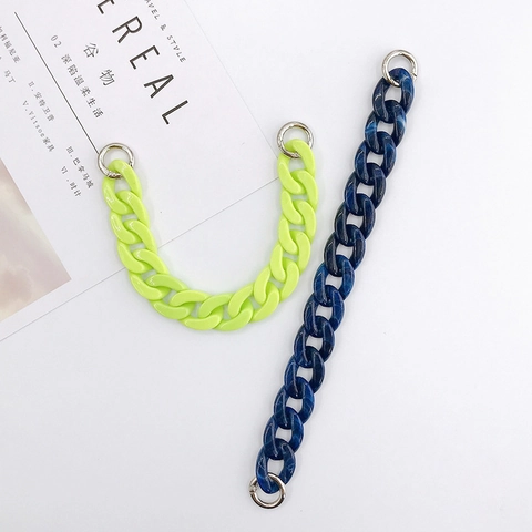 Handmade High Gloss Acrylic Bag Chain DIY Accessories For Phone Case Neon Green Marble Blue Link Chain With Metal Rings