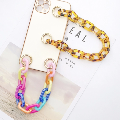 Acryl Grove Ketting Band Voor Tas Telefoonhoesje Decoratie Mode Luipaardprint Kleurrijke Hars Schakel Handvat Voor Vrouwen Accessoire