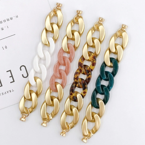 Chunky Chain Splicing Bracelet Matte Gold Alloy Acrylic Leopard Print White Pink Green Linking Bracelet Fashion Jewelry Women Gift