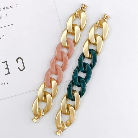 Chunky Chain Splicing Bracelet Matte Gold Alloy Acrylic Leopard Print White Pink Green Linking Bracelet Fashion Jewelry Women Gift
