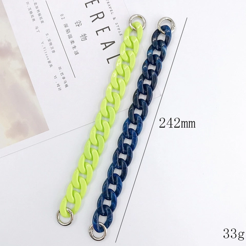 Handmade High Gloss Acrylic Bag Chain DIY Accessories For Phone Case Neon Green Marble Blue Link Chain With Metal Rings